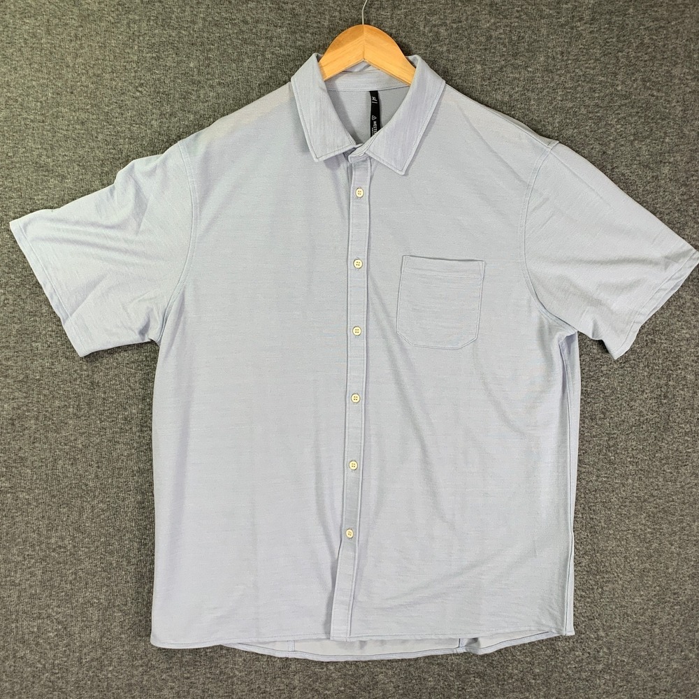 Western Rise Wool Shirt Men Extra Large Blue Short Sleeve Button Up
